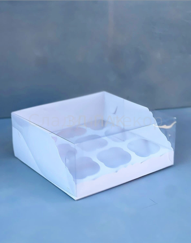 Коробка на 9 капкейков с прозрачной крышкой
