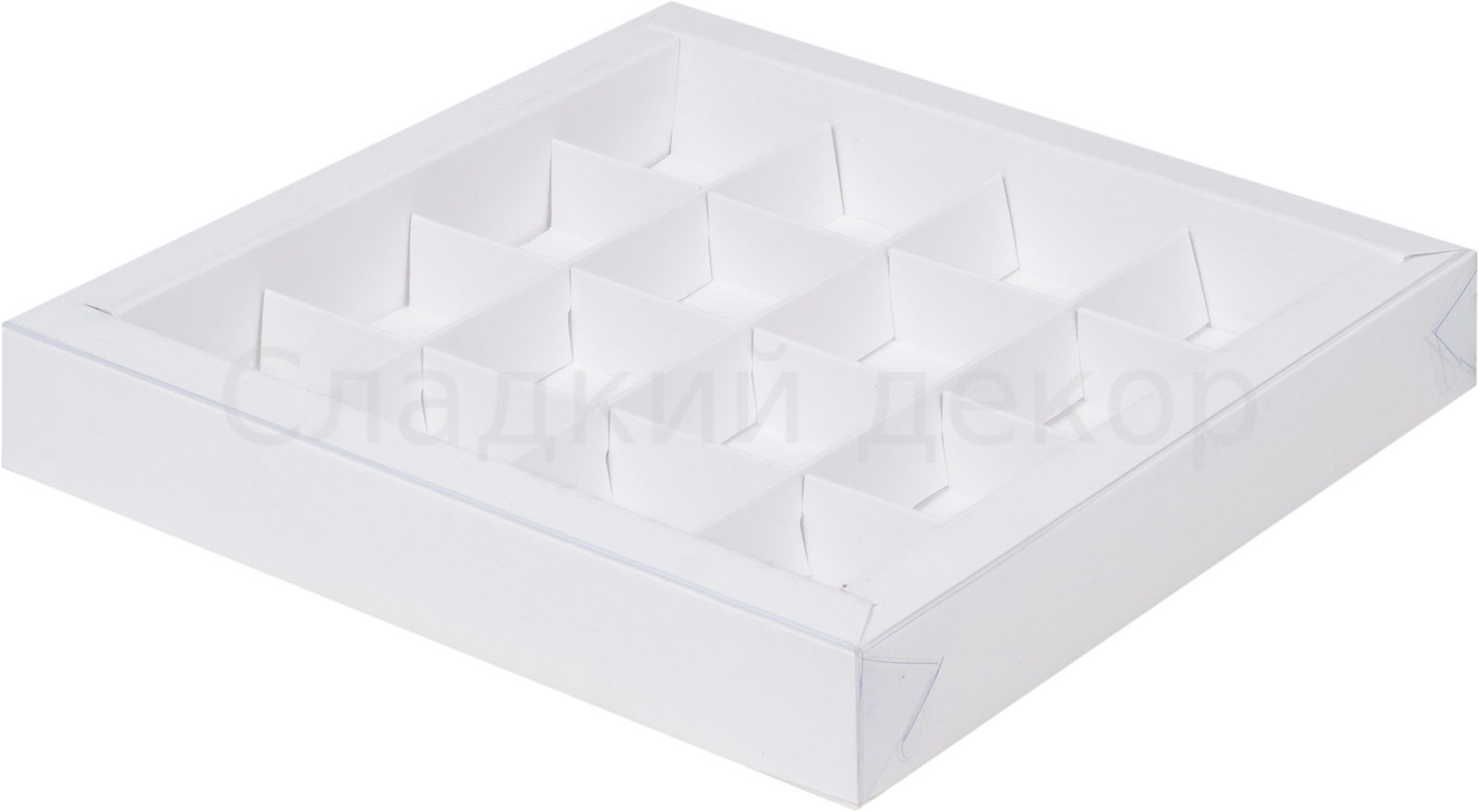 Коробка для конфет на 16 шт, белая, 20х20х3 см