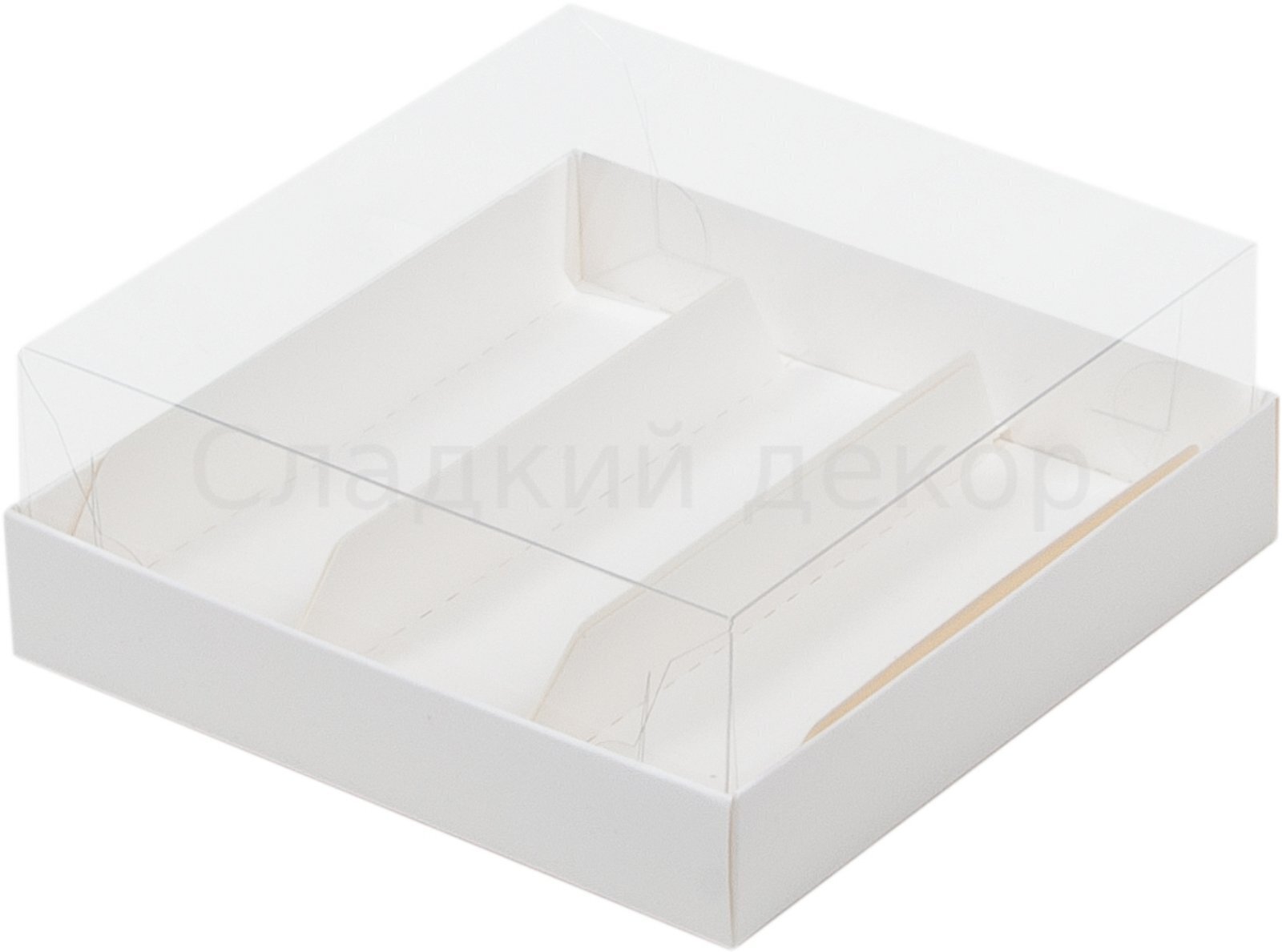Коробка для эклеров и эскимо с пластиковой крышкой, 3 ячейки, 13,5х13х5 см, белая